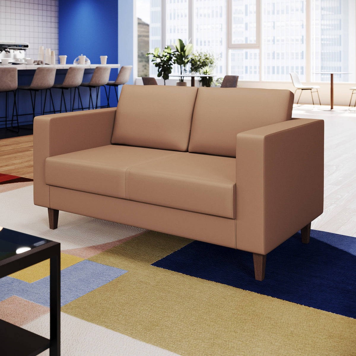 Flash Furniture ZB-8921-2S-COGNAC-GG Commercial Lobby Loveseat with 2 Outlets/1 USB/1 USB-C Ports-Cognac LeatherSoft - View 5