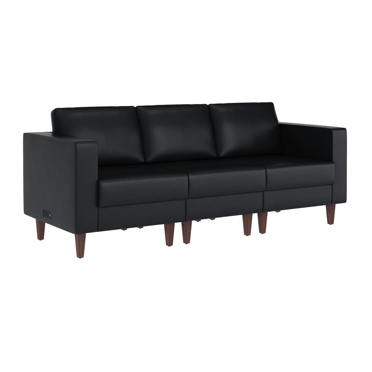 Flash Furniture ZB-8921-3S-BLK-GG Commercial Reception Sofa with Outlets/USB/USB-C Ports in Black LeatherSoft - Main view