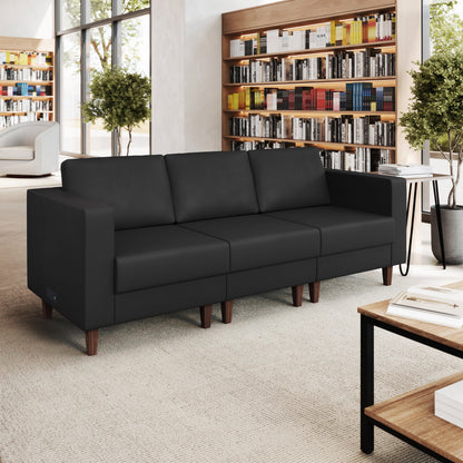 Flash Furniture ZB-8921-3S-BLK-GG Commercial Reception Sofa with Outlets/USB/USB-C Ports in Black LeatherSoft - View 2