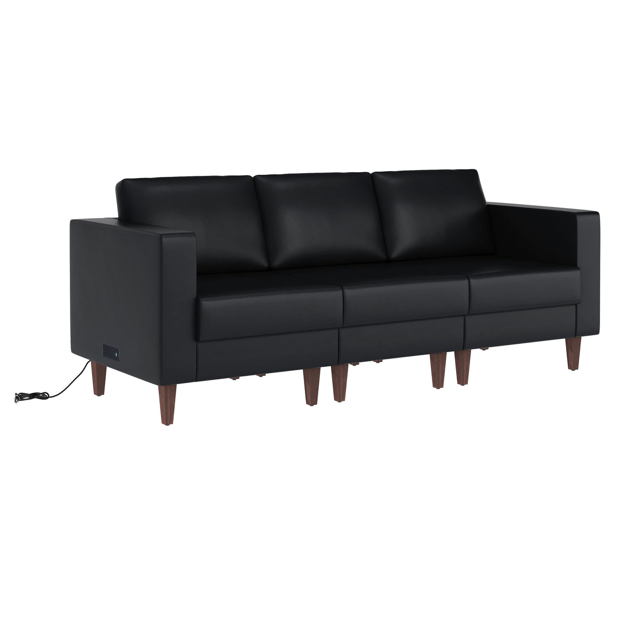 Flash Furniture ZB-8921-3S-BLK-GG Commercial Reception Sofa with Outlets/USB/USB-C Ports in Black LeatherSoft - View 13