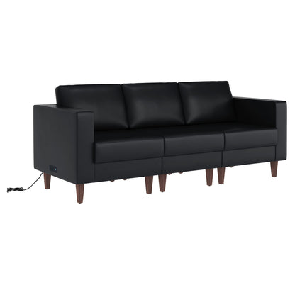 Flash Furniture ZB-8921-3S-BLK-GG Commercial Reception Sofa with Outlets/USB/USB-C Ports in Black LeatherSoft - View 13