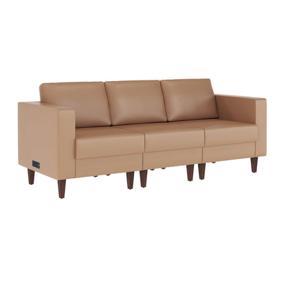 Flash Furniture ZB-8921-3S-COGNAC-GG Commercial Reception Sofa with Outlets/USB/USB-C Ports in Cognac LeatherSoft - Main view
