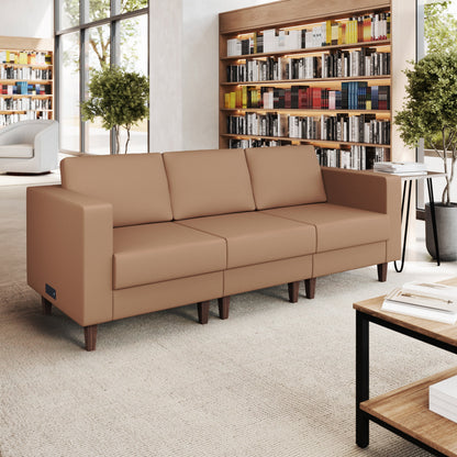 Flash Furniture ZB-8921-3S-COGNAC-GG Commercial Reception Sofa with Outlets/USB/USB-C Ports in Cognac LeatherSoft - View 2