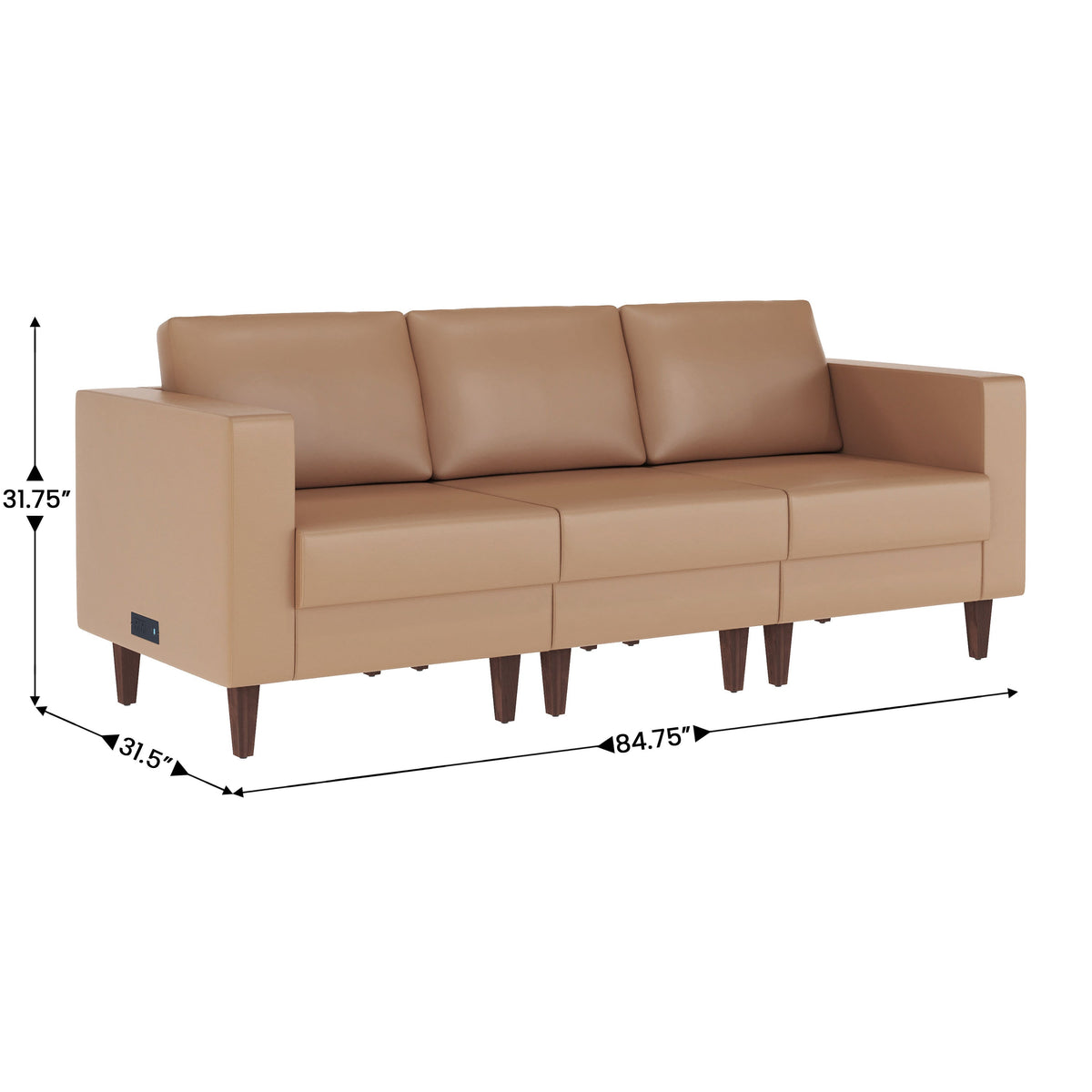 Flash Furniture ZB-8921-3S-COGNAC-GG Commercial Reception Sofa with Outlets/USB/USB-C Ports in Cognac LeatherSoft - View 4