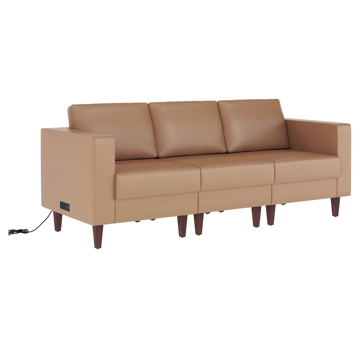 Flash Furniture ZB-8921-3S-COGNAC-GG Commercial Reception Sofa with Outlets/USB/USB-C Ports in Cognac LeatherSoft - View 13