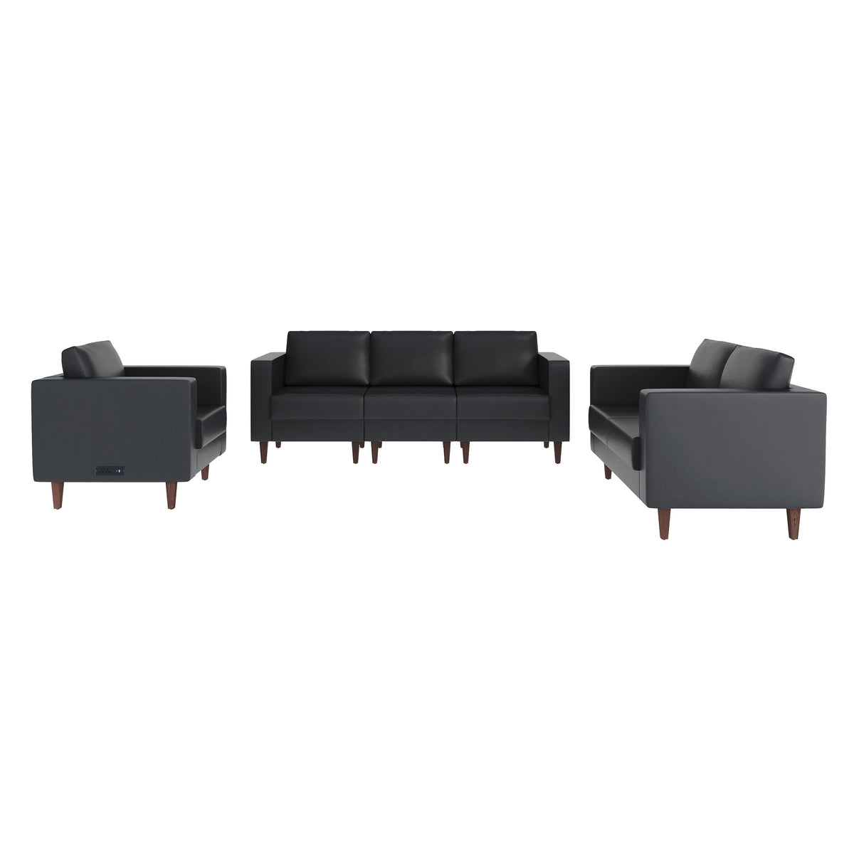 Flash Furniture ZB-8921-SET-BLK-GG 3 PC Commercial Seating Set with Outlets/USB/USB-C Ports in Black LeatherSoft - Main view