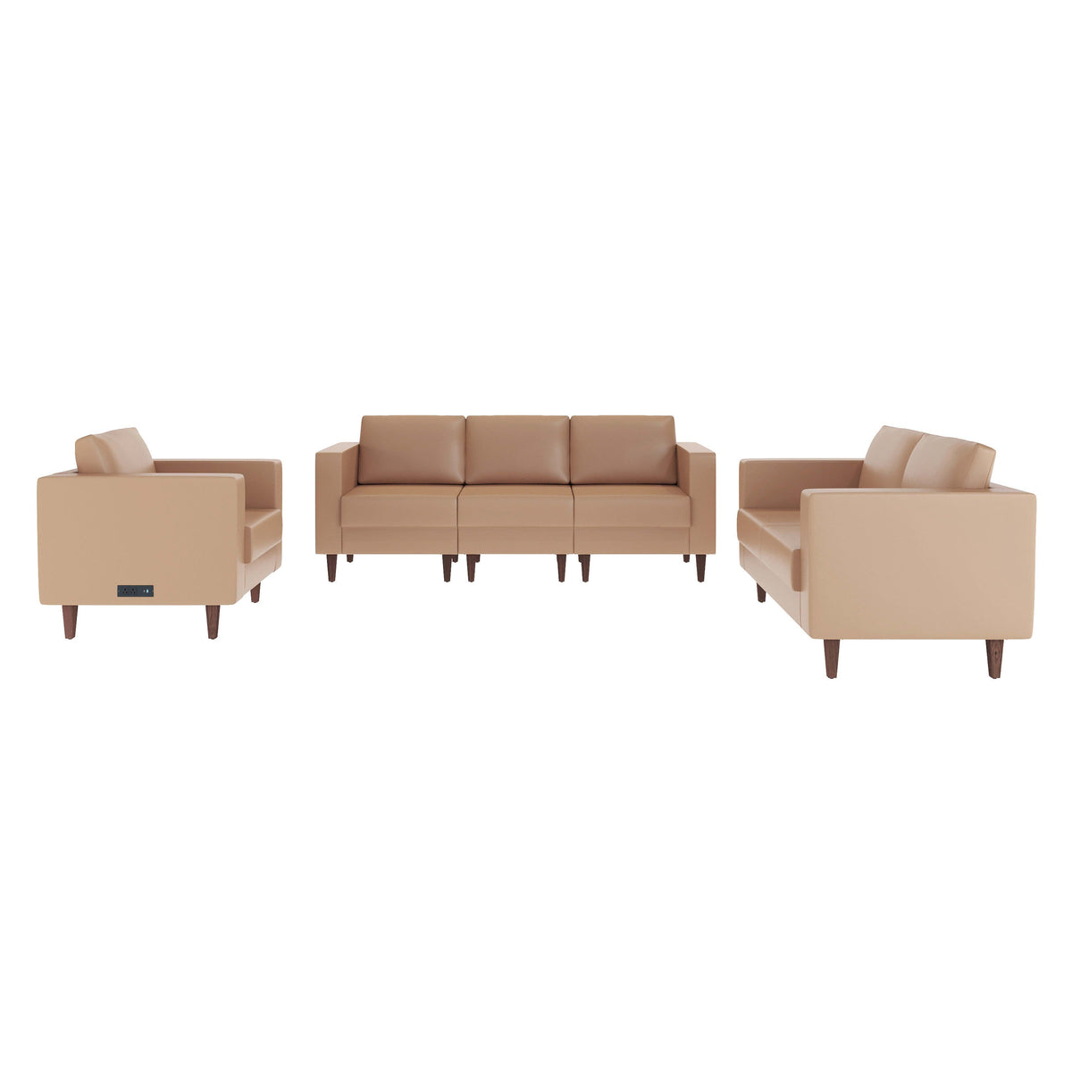 Flash Furniture ZB-8921-SET-COGNAC-GG 3 PC Commercial Seating Set with Outlets/USB/USB-C Ports in Cognac LeatherSoft - Main view