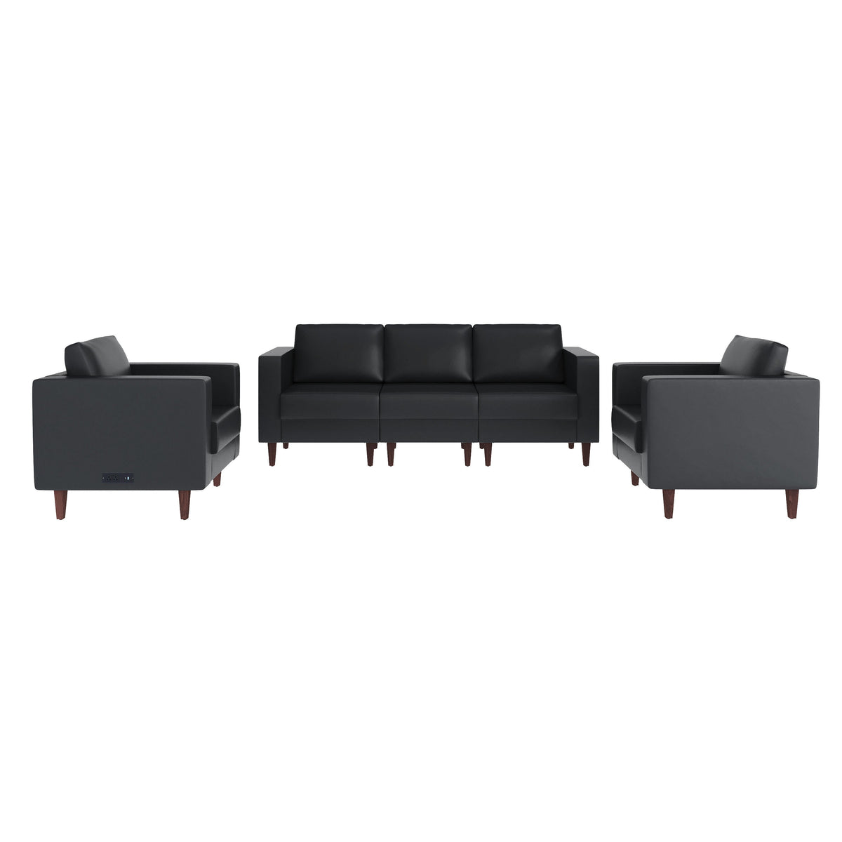 Flash Furniture ZB-8921-SET3-BLK-GG 3 PC Commercial Seating Set with Outlets/USB/USB-C Ports in Black LeatherSoft - Main view