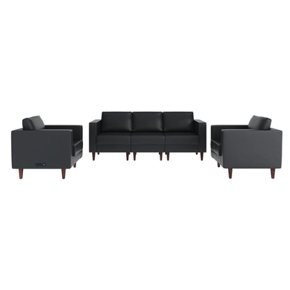 Flash Furniture ZB-8921-SET3-BLK-GG 3 PC Commercial Seating Set with Outlets/USB/USB-C Ports in Black LeatherSoft - Main view