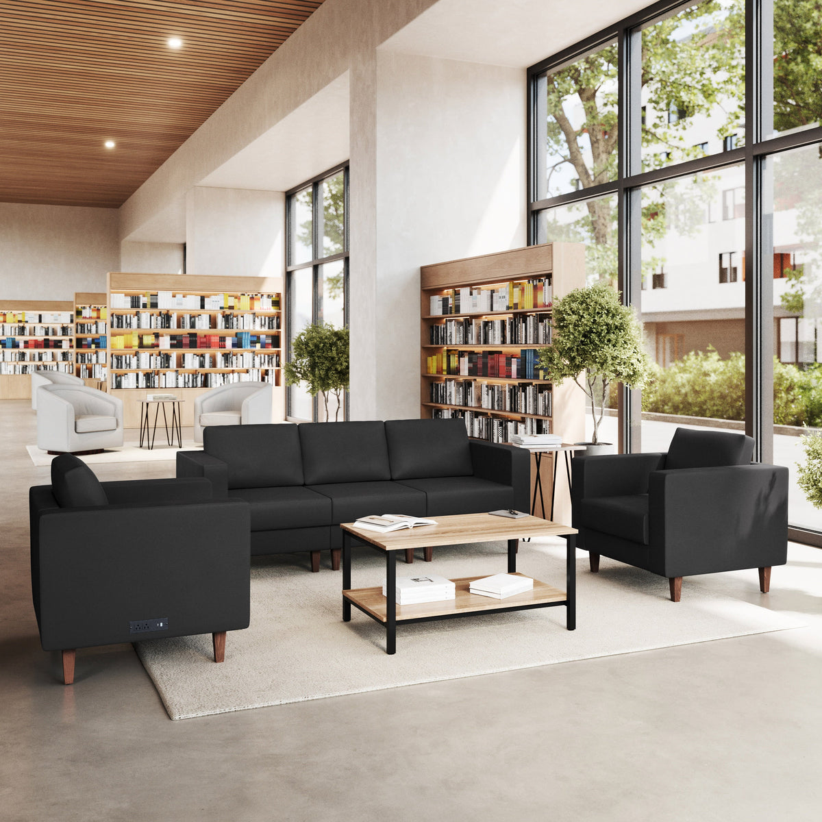 Flash Furniture ZB-8921-SET3-BLK-GG 3 PC Commercial Seating Set with Outlets/USB/USB-C Ports in Black LeatherSoft - View 2