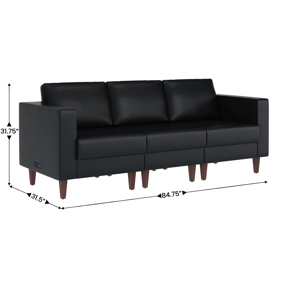 Flash Furniture ZB-8921-SET3-BLK-GG 3 PC Commercial Seating Set with Outlets/USB/USB-C Ports in Black LeatherSoft - View 5