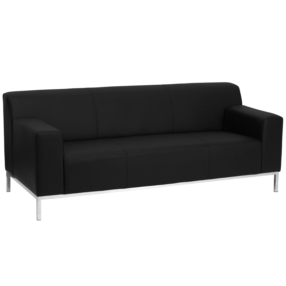 Flash Furniture ZB-DEFINITY-8009-SOFA-BK-GG Black LeatherSoft Sofa w/Line Stitching &Integrated Stainless Steel Frame - Main view