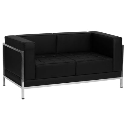 Flash Furniture ZB-IMAG-LS-GG Black LeatherSoft Modular Loveseat w/Quilted Tufted Seat &Encasing Frame - Main view
