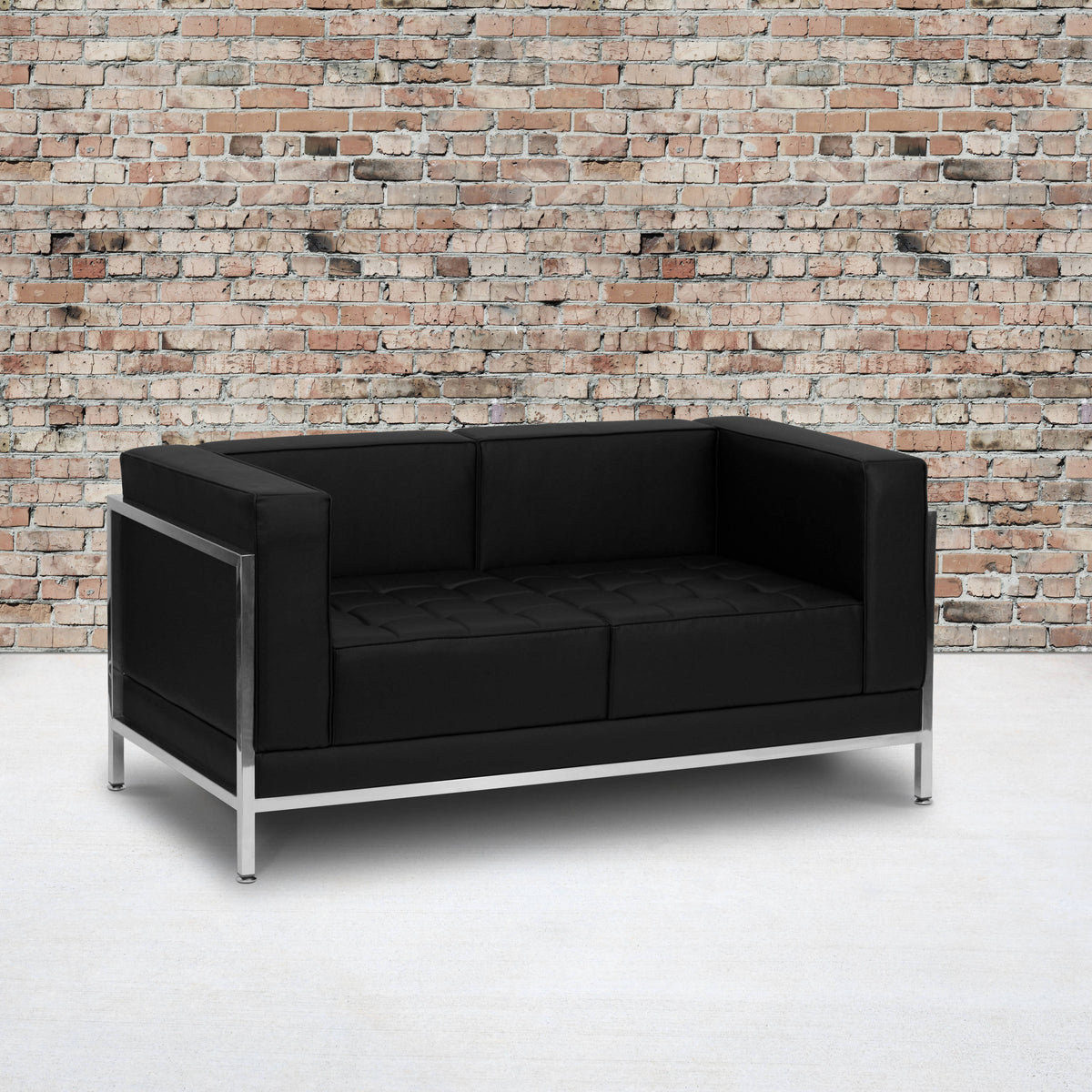 Flash Furniture ZB-IMAG-LS-GG Black LeatherSoft Modular Loveseat w/Quilted Tufted Seat &Encasing Frame - View 2