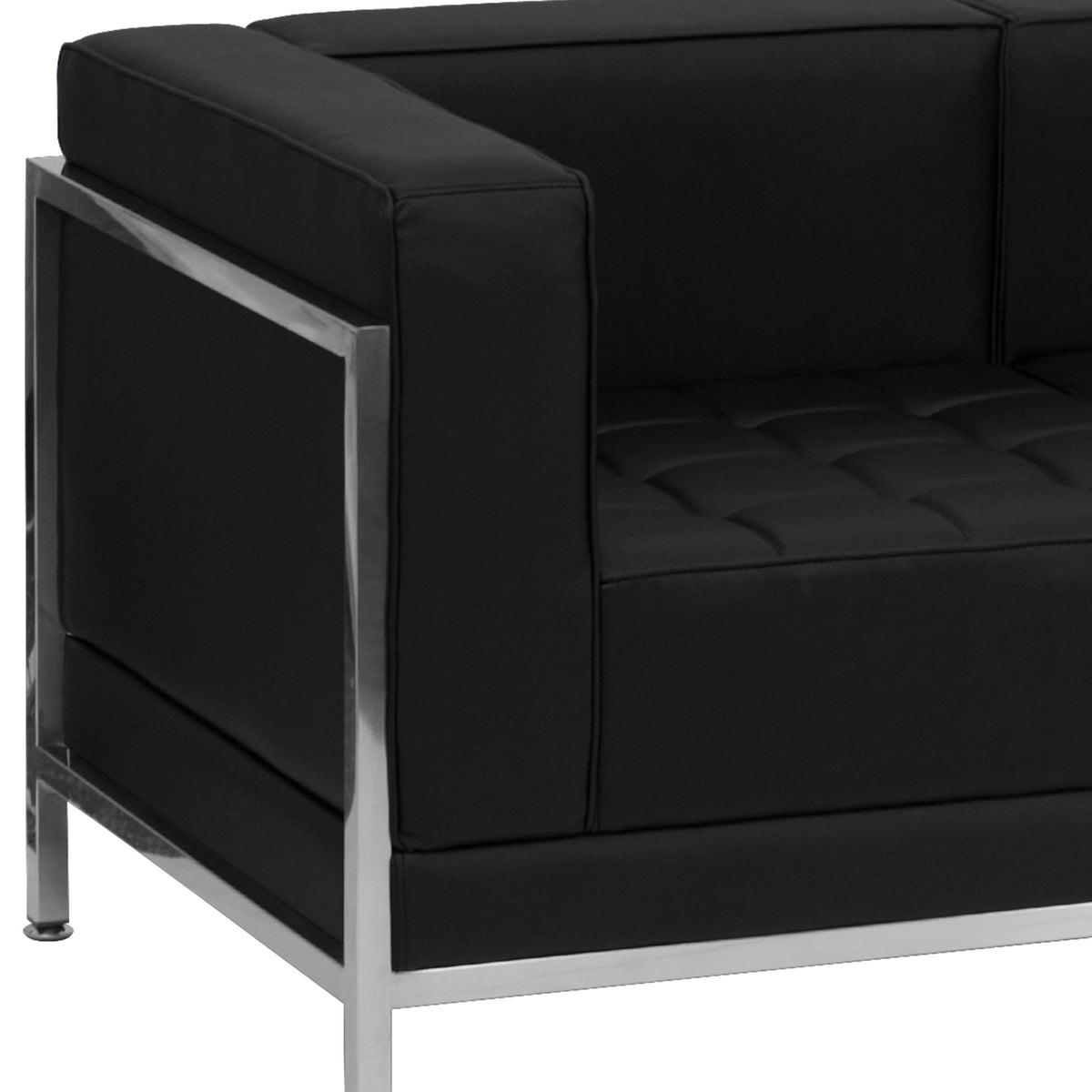 Flash Furniture ZB-IMAG-LS-GG Black LeatherSoft Modular Loveseat w/Quilted Tufted Seat &Encasing Frame - View 4