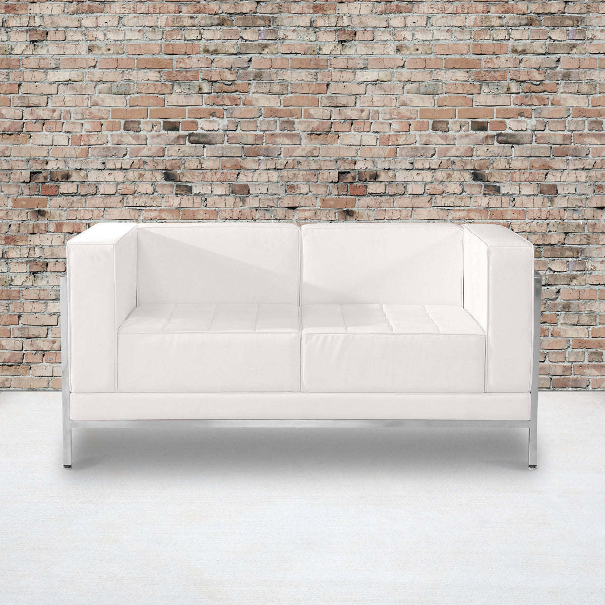 Flash Furniture ZB-IMAG-LS-WH-GG White LeatherSoft Modular Loveseat w/Quilted Tufted Seat &Encasing Frame (Melrose White) - View 2