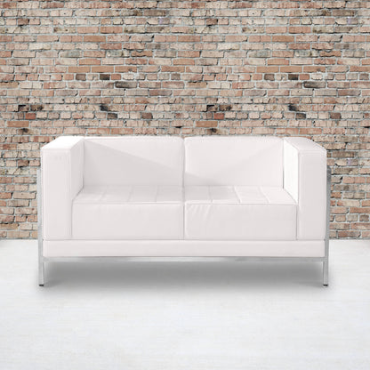Flash Furniture ZB-IMAG-LS-WH-GG White LeatherSoft Modular Loveseat w/Quilted Tufted Seat &Encasing Frame (Melrose White) - View 2