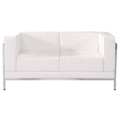 Flash Furniture ZB-IMAG-LS-WH-GG White LeatherSoft Modular Loveseat w/Quilted Tufted Seat &Encasing Frame (Melrose White) - View 4
