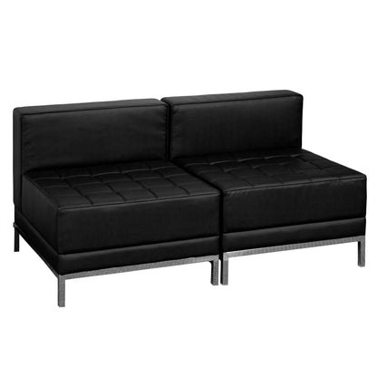 Flash Furniture ZB-IMAG-MIDCH-2-GG 2 Piece Black LeatherSoft Modular Lounge Set with Ganging Clips with Taut Back and Seat - Main view