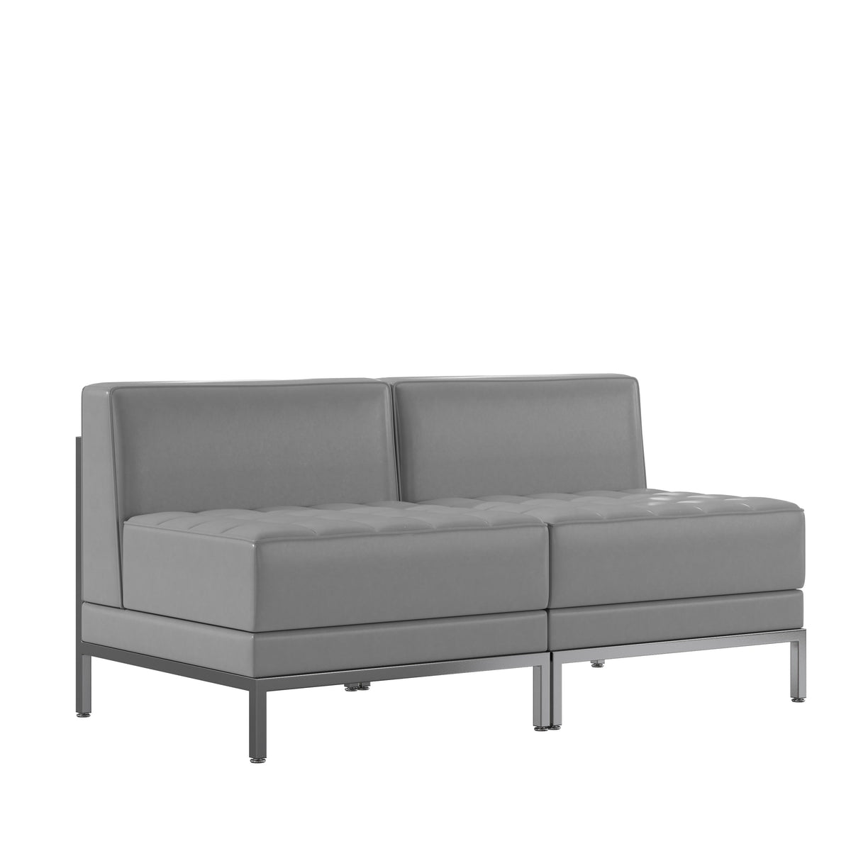 Flash Furniture ZB-IMAG-MIDCH-2-GY-GG 2 Piece Gray LeatherSoft Modular Reception Lounge Set with Ganging Clips - Reception Bench - Main view