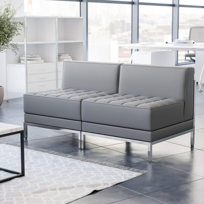 Flash Furniture ZB-IMAG-MIDCH-2-GY-GG 2 Piece Gray LeatherSoft Modular Reception Lounge Set with Ganging Clips - Reception Bench - View 2