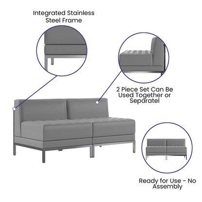 Flash Furniture ZB-IMAG-MIDCH-2-GY-GG 2 Piece Gray LeatherSoft Modular Reception Lounge Set with Ganging Clips - Reception Bench - View 3