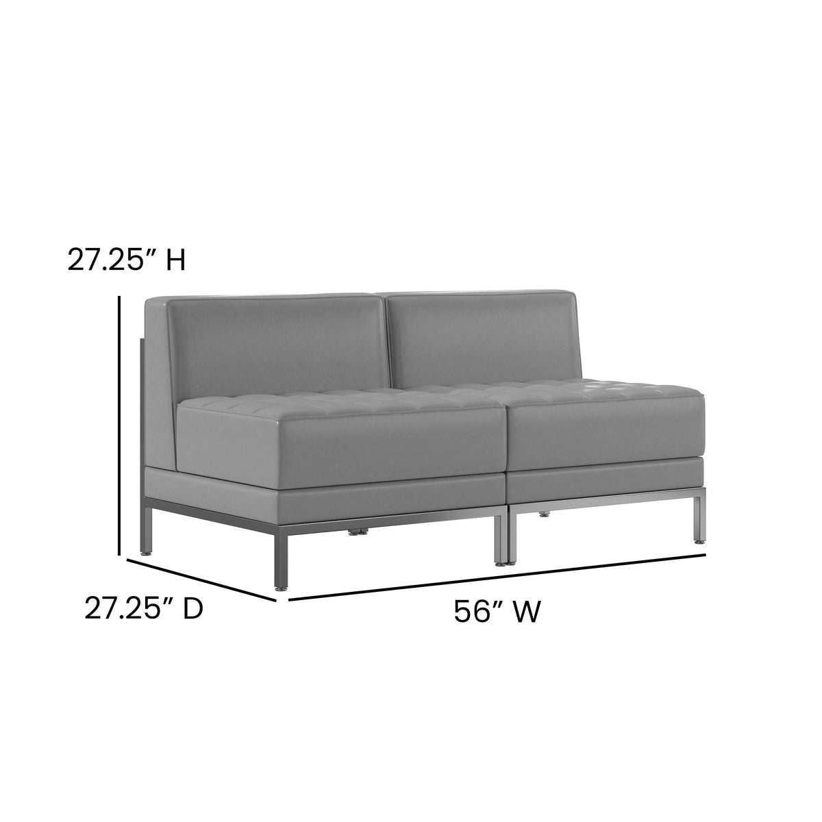 Flash Furniture ZB-IMAG-MIDCH-2-GY-GG 2 Piece Gray LeatherSoft Modular Reception Lounge Set with Ganging Clips - Reception Bench - View 4