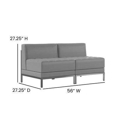 Flash Furniture ZB-IMAG-MIDCH-2-GY-GG 2 Piece Gray LeatherSoft Modular Reception Lounge Set with Ganging Clips - Reception Bench - View 4
