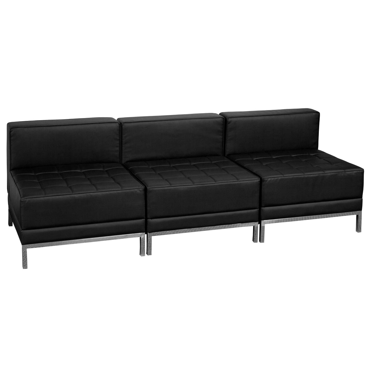 Flash Furniture ZB-IMAG-MIDCH-3-GG 3 Piece Black LeatherSoft Modular Lounge Set with Ganging Clips with Taut Back and Seat - Main view