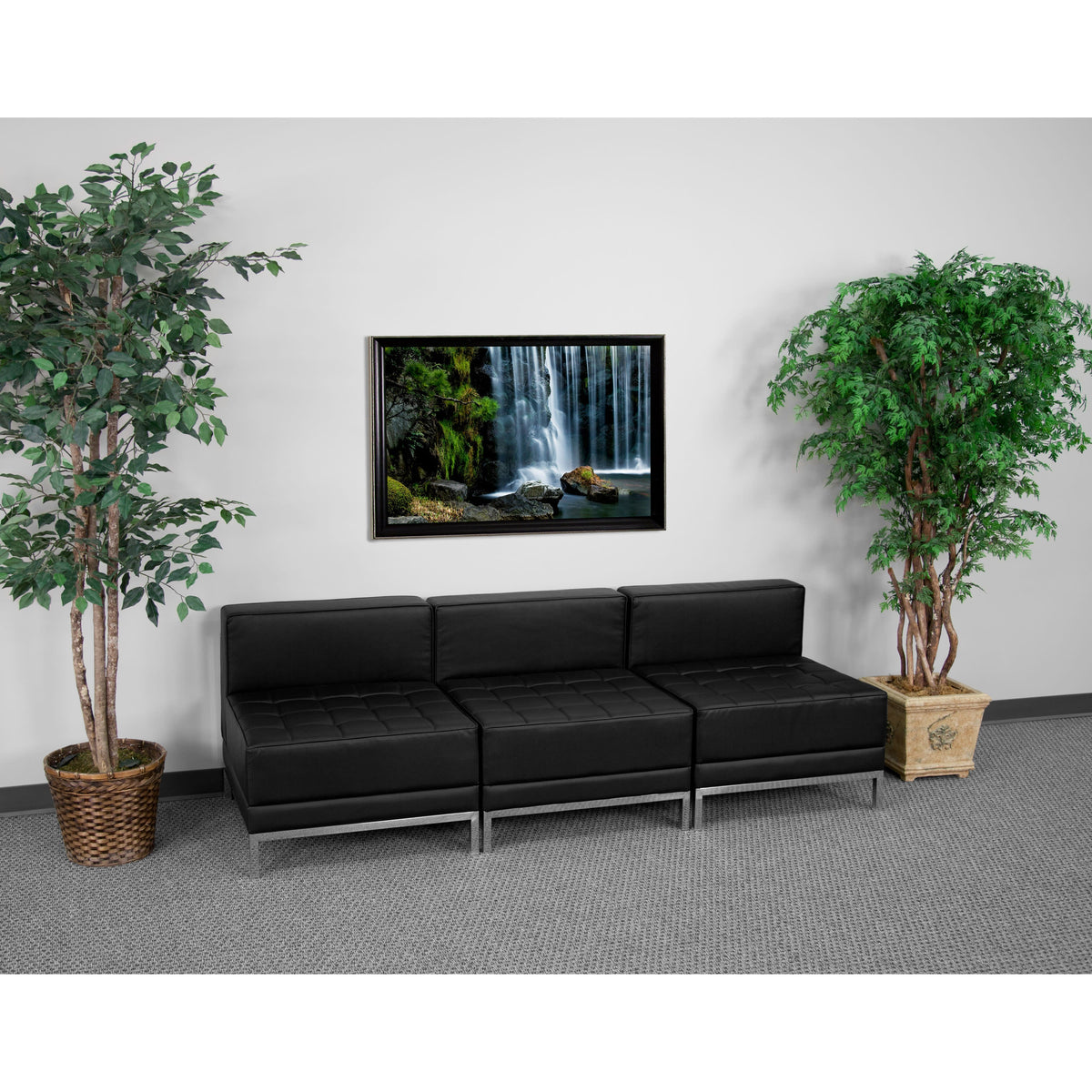 Flash Furniture ZB-IMAG-MIDCH-3-GG 3 Piece Black LeatherSoft Modular Lounge Set with Ganging Clips with Taut Back and Seat - View 2