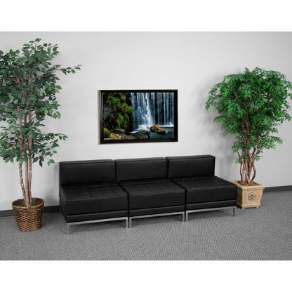 Flash Furniture ZB-IMAG-MIDCH-3-GG 3 Piece Black LeatherSoft Modular Lounge Set with Ganging Clips with Taut Back and Seat - View 2