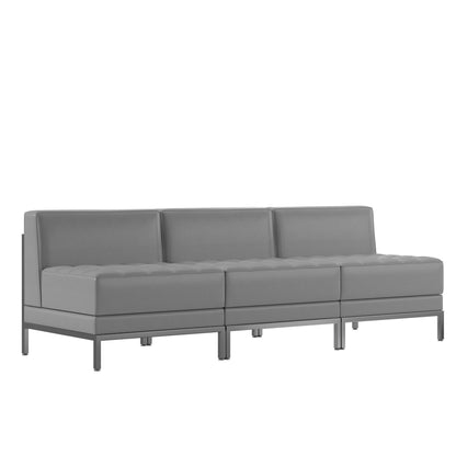 Flash Furniture ZB-IMAG-MIDCH-3-GY-GG 3 Piece Gray LeatherSoft Modular Reception Lounge Set with Ganging Clips - Reception Bench - Main view