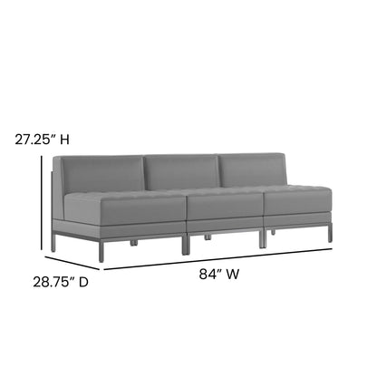 Flash Furniture ZB-IMAG-MIDCH-3-GY-GG 3 Piece Gray LeatherSoft Modular Reception Lounge Set with Ganging Clips - Reception Bench - View 4