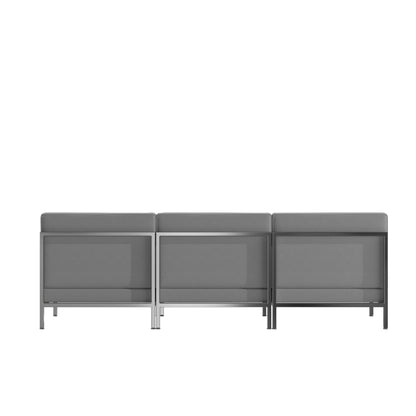 Flash Furniture ZB-IMAG-MIDCH-3-GY-GG 3 Piece Gray LeatherSoft Modular Reception Lounge Set with Ganging Clips - Reception Bench - View 5