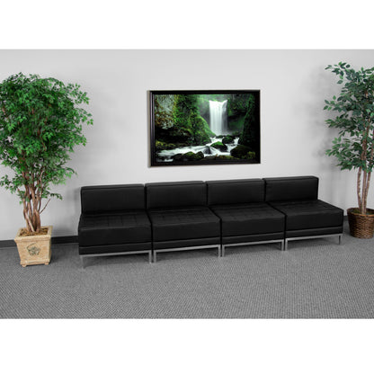 Flash Furniture ZB-IMAG-MIDCH-4-GG 4 Piece Black LeatherSoft Modular Lounge Set with Ganging Clips with Taut Back and Seat - View 2