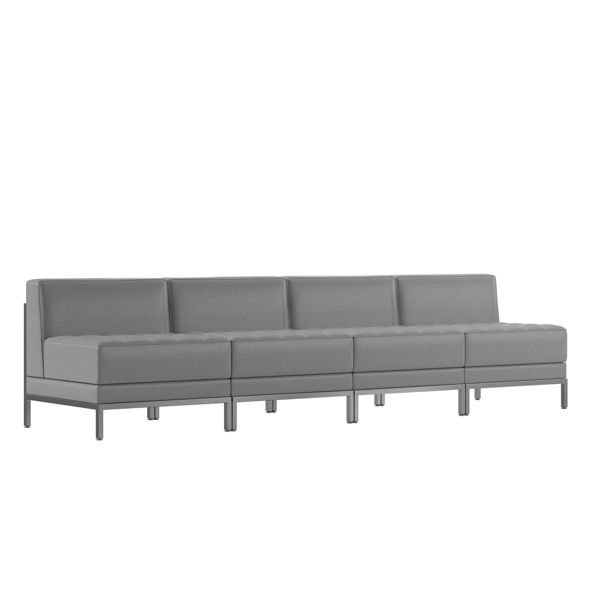 Flash Furniture ZB-IMAG-MIDCH-4-GY-GG 4 Piece Gray LeatherSoft Modular Reception Lounge Set with Ganging Clips - Reception Bench - Main view