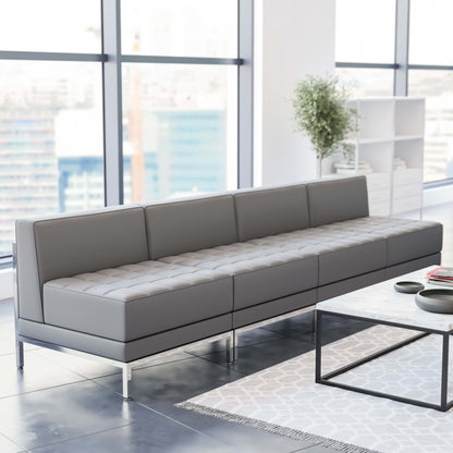 Flash Furniture ZB-IMAG-MIDCH-4-GY-GG 4 Piece Gray LeatherSoft Modular Reception Lounge Set with Ganging Clips - Reception Bench - View 2