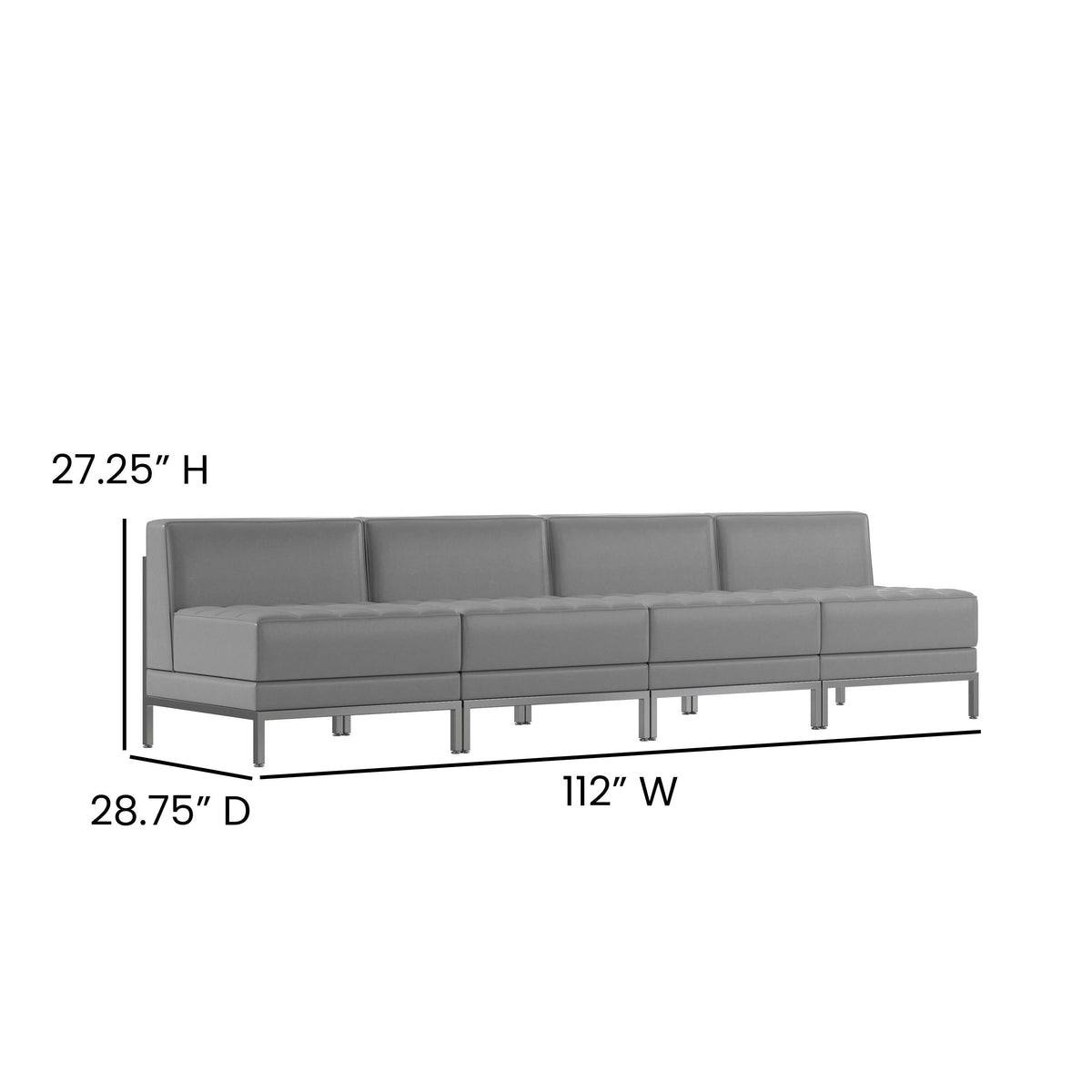Flash Furniture ZB-IMAG-MIDCH-4-GY-GG 4 Piece Gray LeatherSoft Modular Reception Lounge Set with Ganging Clips - Reception Bench - View 4
