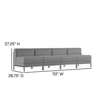 Flash Furniture ZB-IMAG-MIDCH-4-GY-GG 4 Piece Gray LeatherSoft Modular Reception Lounge Set with Ganging Clips - Reception Bench - View 4