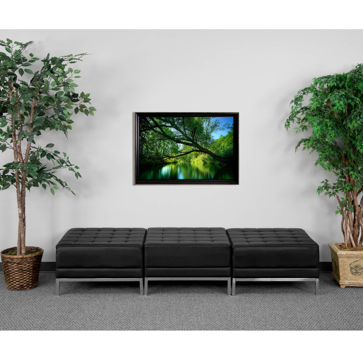 Flash Furniture ZB-IMAG-OTTO-3-GG Black LeatherSoft Backless Three Seat Bench w/Integrated Stainless Steel Legs - View 2