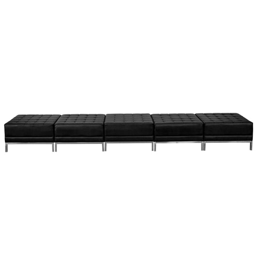 Flash Furniture ZB-IMAG-OTTO-5-GG Black LeatherSoft Backless Five Seat Bench w/Integrated Stainless Steel Legs - Main view