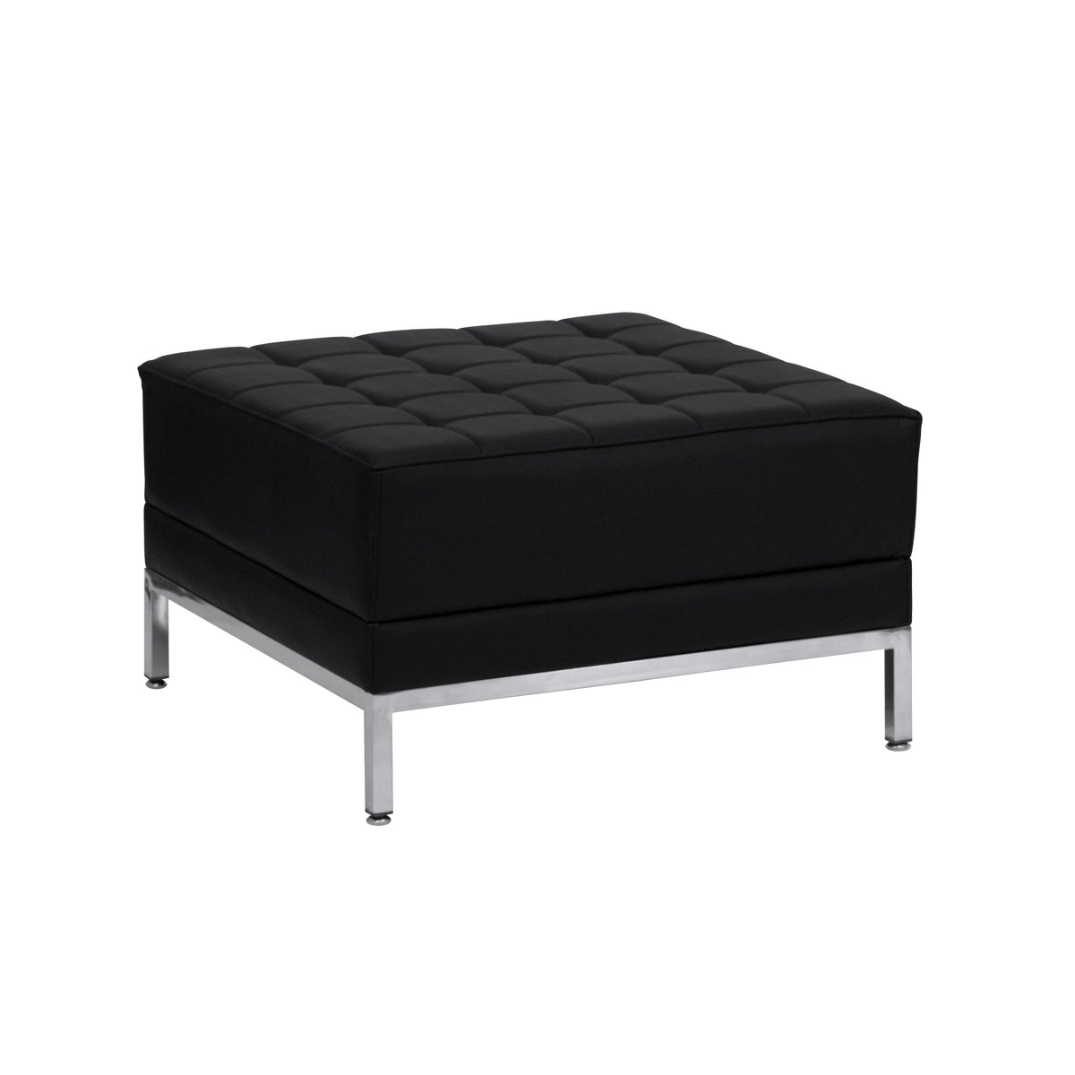 Flash Furniture ZB-IMAG-OTTOMAN-GG Black LeatherSoft Quilted Tufted Modular Ottoman with Stainless Steel Legs - Main view
