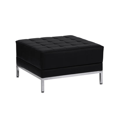 Flash Furniture ZB-IMAG-OTTOMAN-GG Black LeatherSoft Quilted Tufted Modular Ottoman with Stainless Steel Legs - Main view