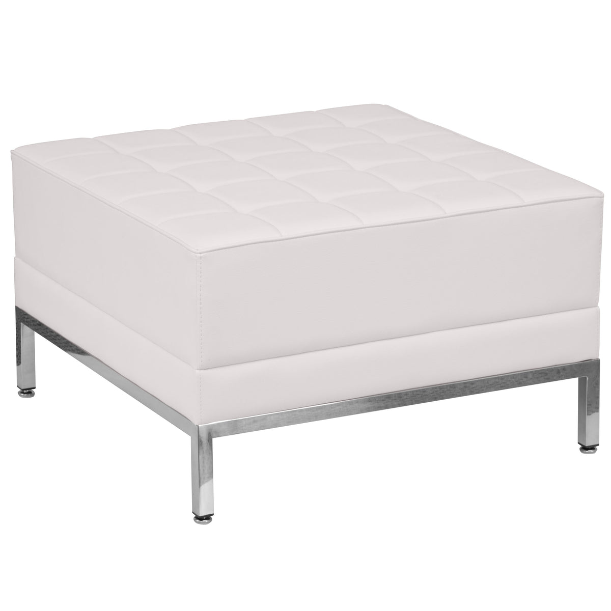 Flash Furniture ZB-IMAG-OTTOMAN-WH-GG White LeatherSoft Quilted Tufted Modular Ottoman with Stainless Steel Legs (Melrose White) - Main view