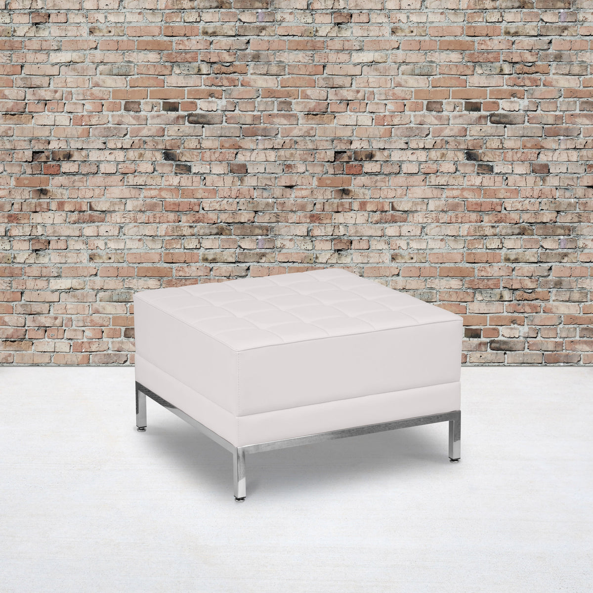 Flash Furniture ZB-IMAG-OTTOMAN-WH-GG White LeatherSoft Quilted Tufted Modular Ottoman with Stainless Steel Legs (Melrose White) - View 2