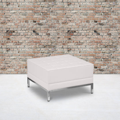 Flash Furniture ZB-IMAG-OTTOMAN-WH-GG White LeatherSoft Quilted Tufted Modular Ottoman with Stainless Steel Legs (Melrose White) - View 2