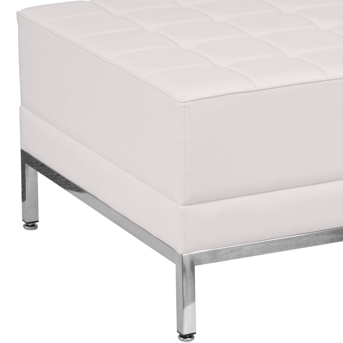 Flash Furniture ZB-IMAG-OTTOMAN-WH-GG White LeatherSoft Quilted Tufted Modular Ottoman with Stainless Steel Legs (Melrose White) - View 3