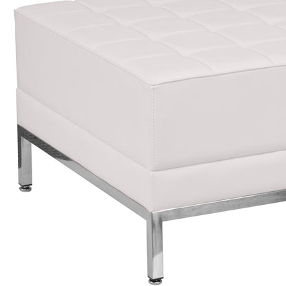 Flash Furniture ZB-IMAG-OTTOMAN-WH-GG White LeatherSoft Quilted Tufted Modular Ottoman with Stainless Steel Legs (Melrose White) - View 3