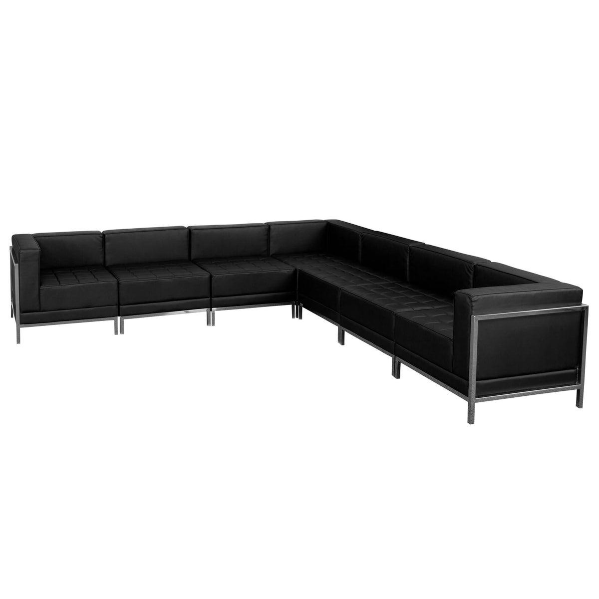 Flash Furniture ZB-IMAG-SECT-SET1-GG 7 Piece Black LeatherSoft Modular Sectional Configuration - Stainless Steel Legs - Main view