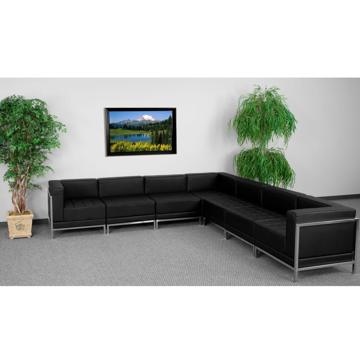 Flash Furniture ZB-IMAG-SECT-SET1-GG 7 Piece Black LeatherSoft Modular Sectional Configuration - Stainless Steel Legs - View 2